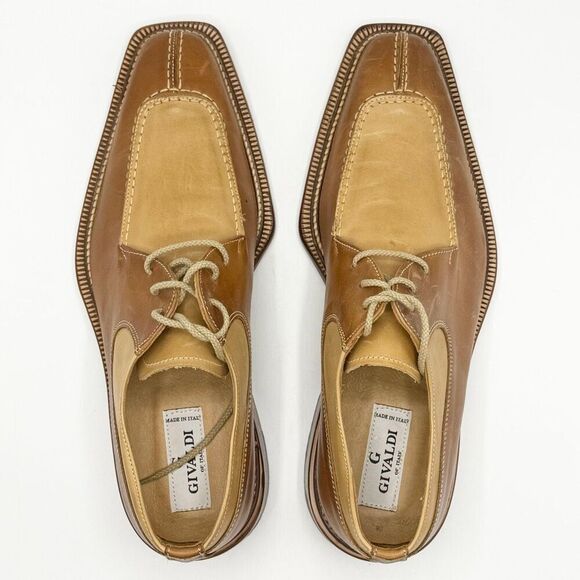 Givaldi Square Split-Stitch Toe Two-Toned Brown Tan Leather Hamdmade in Italy La main image 13